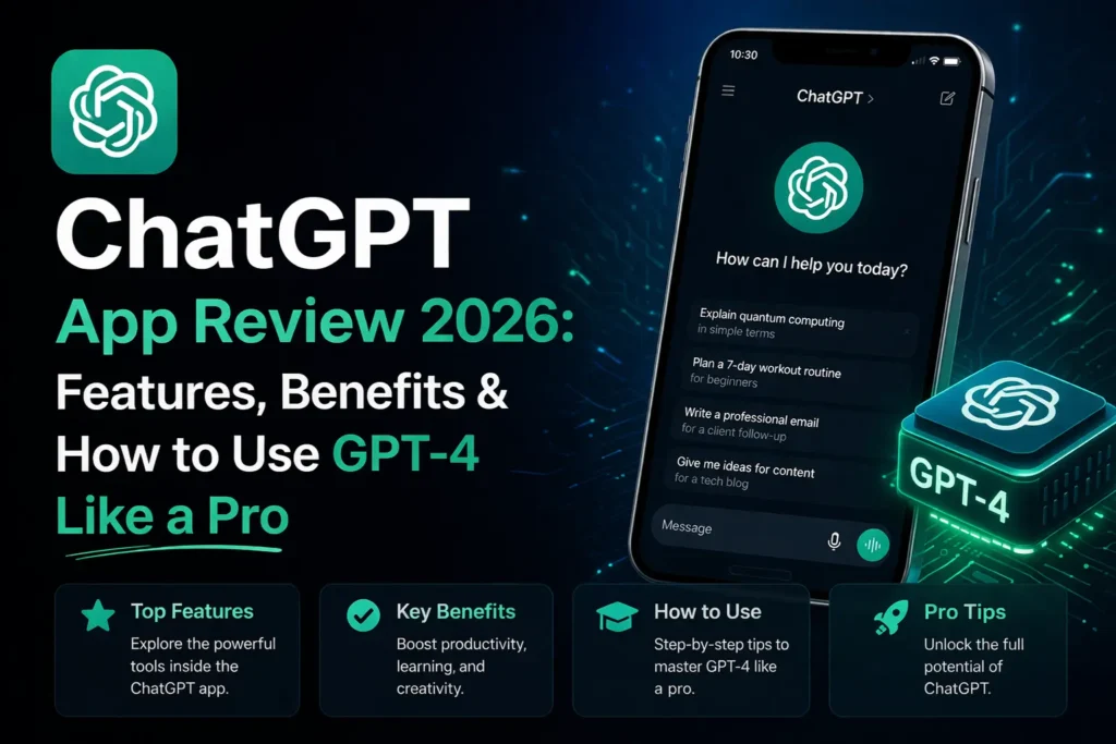 ChatGPT app review showing AI productivity tool powered by GPT-4